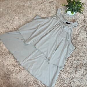 JW Style Light Tan Sleeveless Tiered Layered Neutral Halter Top Size Medium